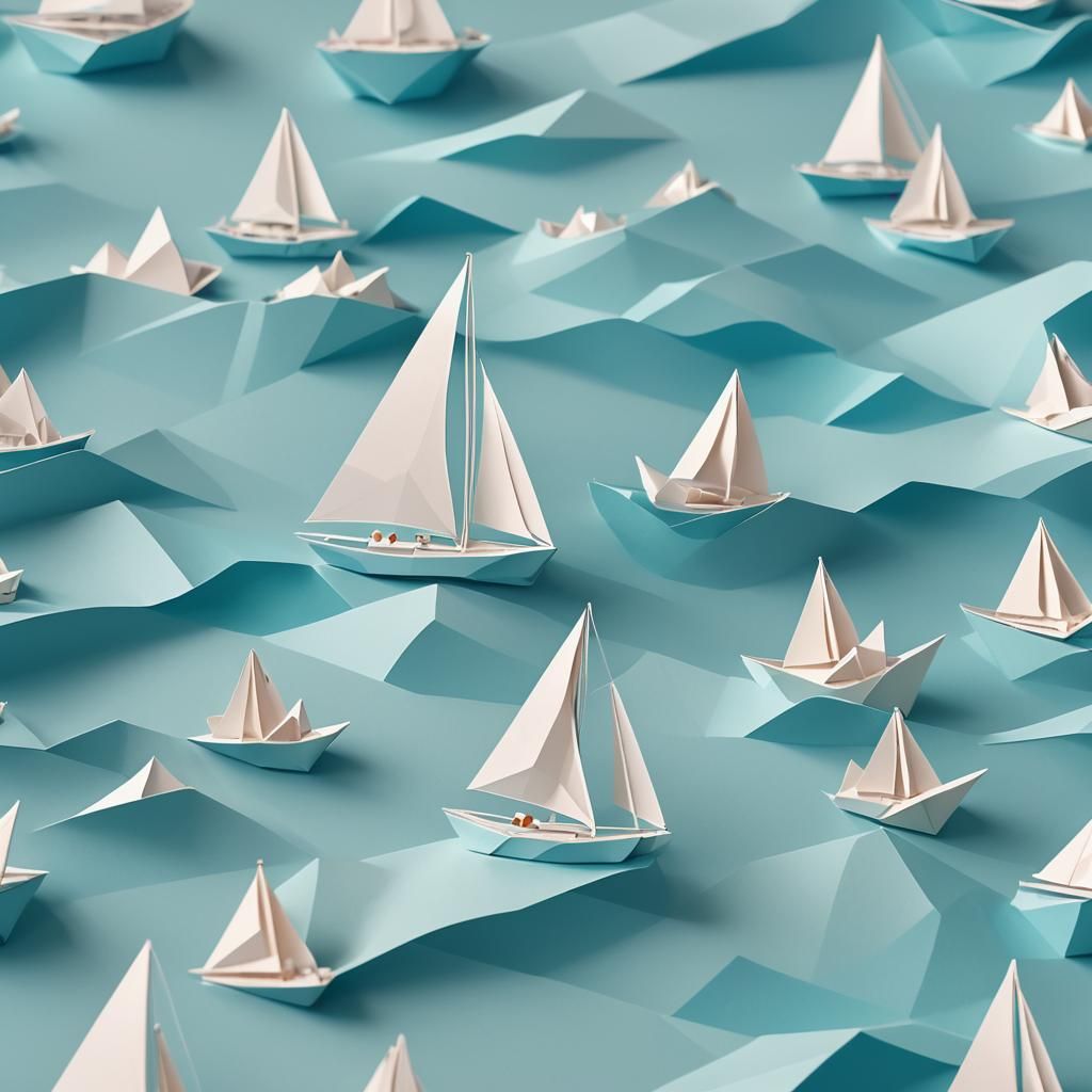 Sailboat on Calm Sea: Low Poly 3D Paper Art