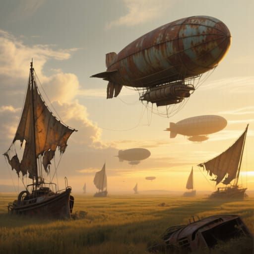 Airship Graveyard at Sunset in Industrial Style