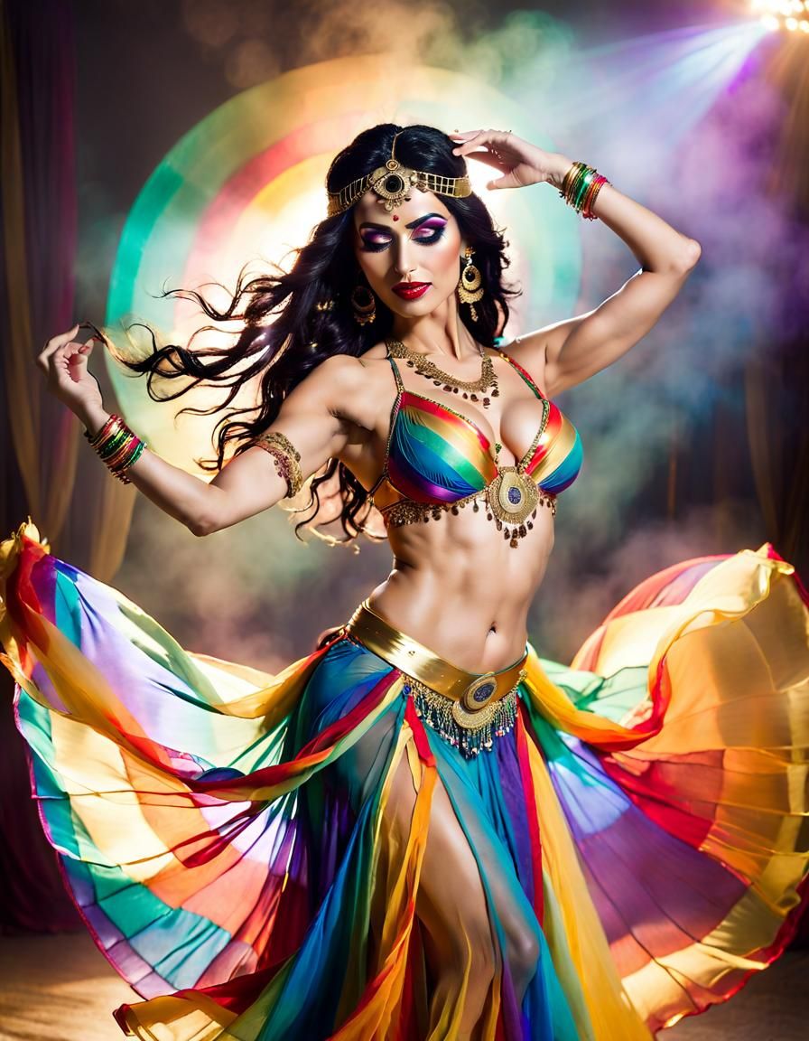 Sensual Persian Belly Dancer in Rainbow Robes