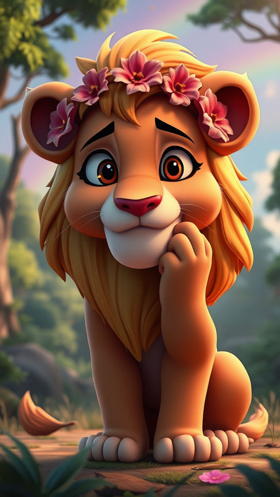 Lila the Lioness in Forest Clearing, 3D Cartoon