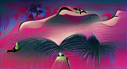 Erotic Tiki Femme Fatale in Eyvind Earle Style