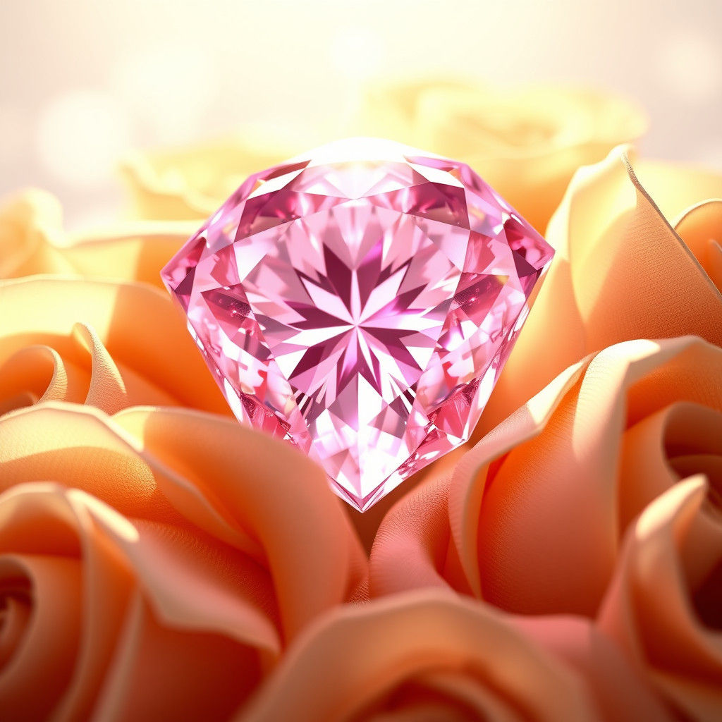 Crystal Pink Diamond with Golden Roses in 3D Anime Art