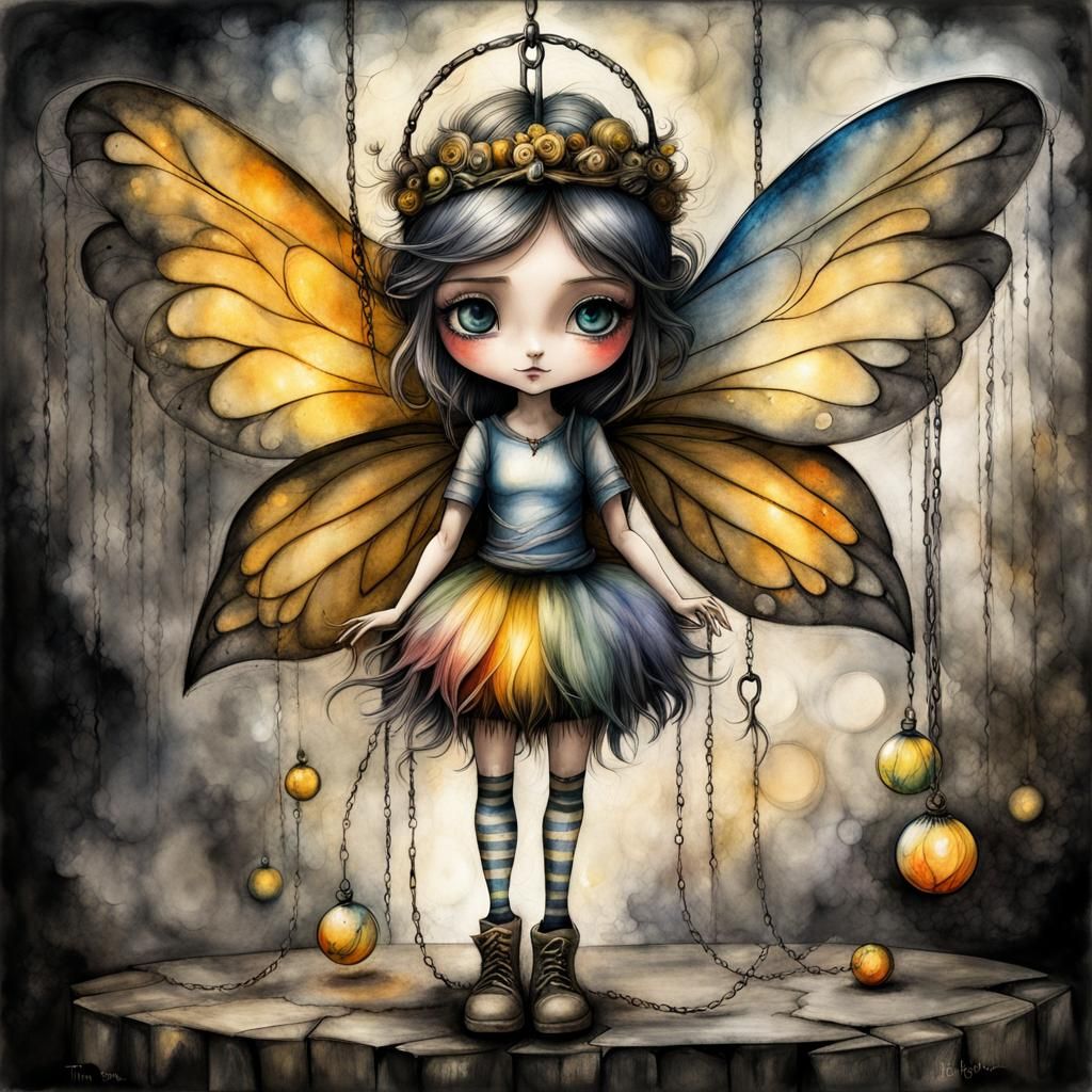Captive Fairy: Surrealist Watercolor Art