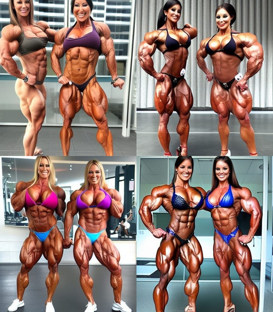 Two Ripped Female Bodybuilders Flexing