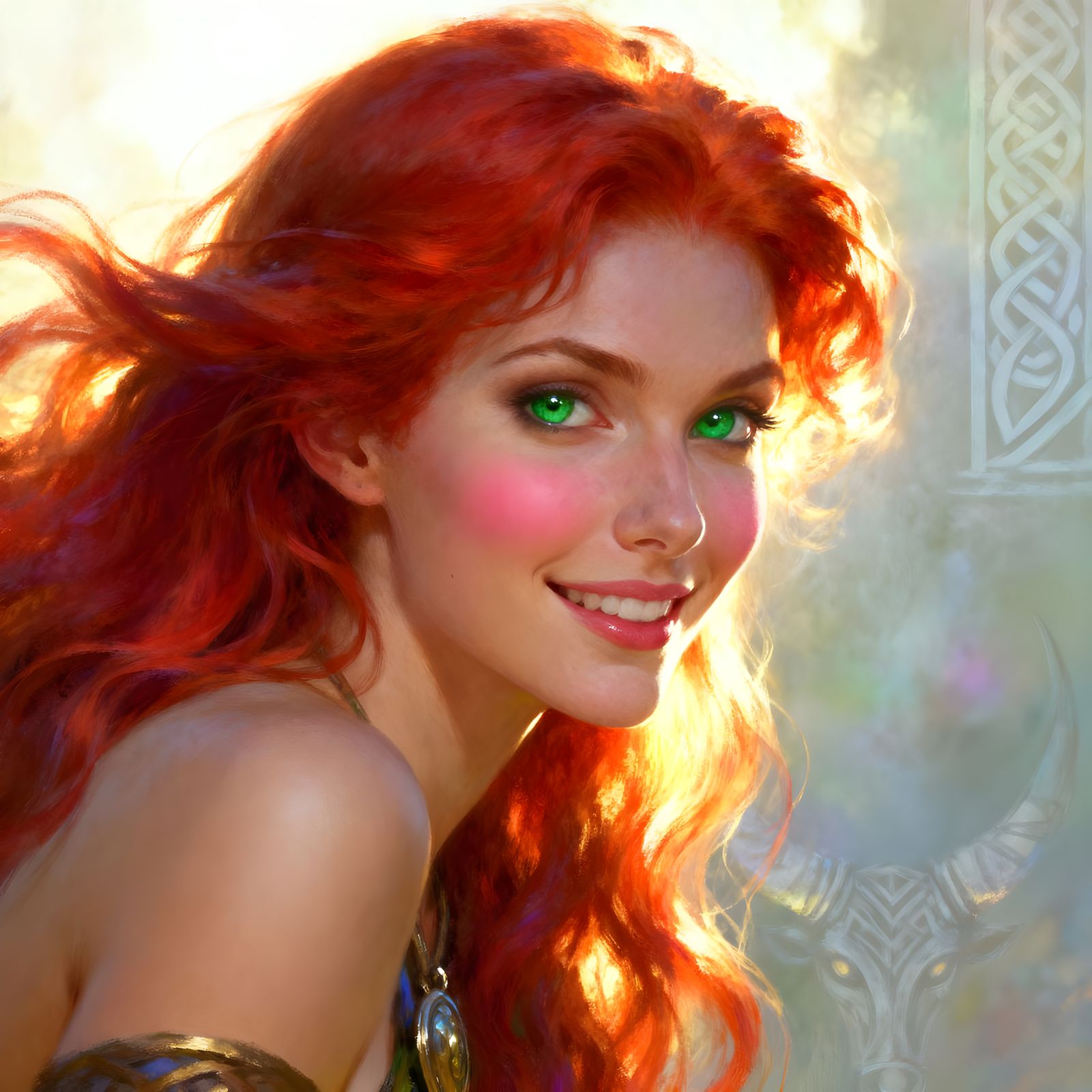 Beautiful Norse Goddess Portrait with Blazing Red Hair