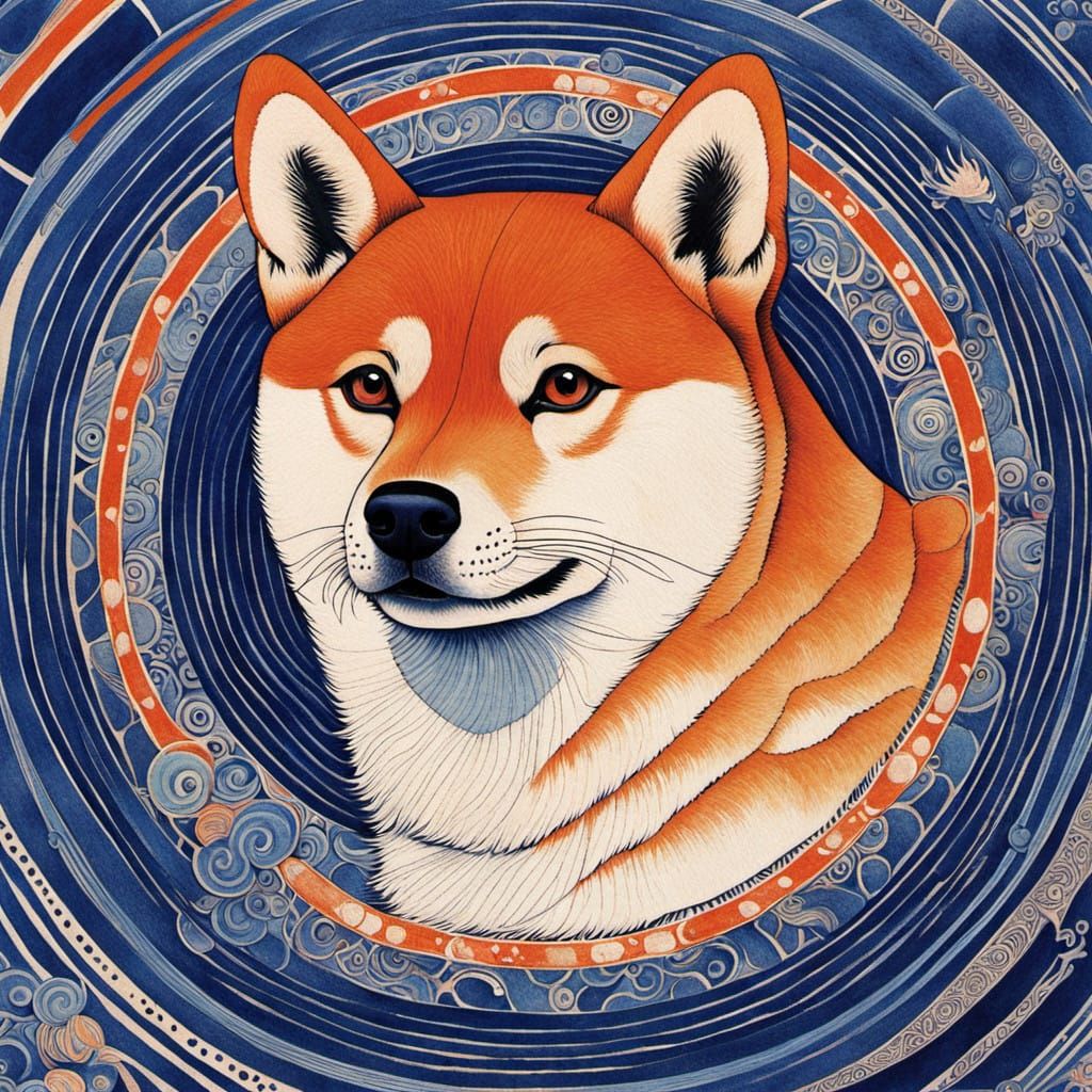 Serene Shiba Inu Devours Bone in Vibrant Abstraction