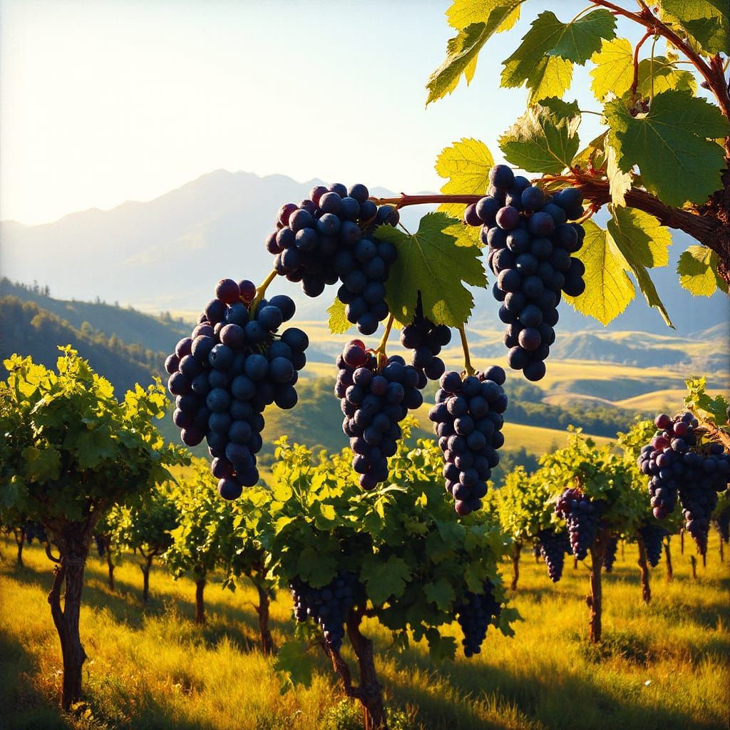 Classical Oil Painting of Idyllic Chilean Vineyard with Maje...