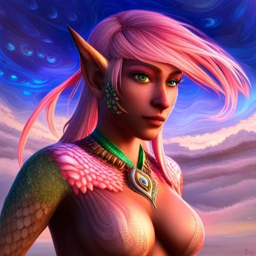 Hyperrealistic Zora Woman with Fish Scale Details