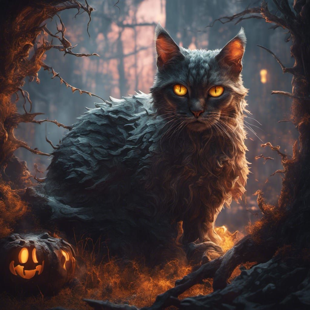 Fantastical Spooky Cat in Detailed Matte Painting