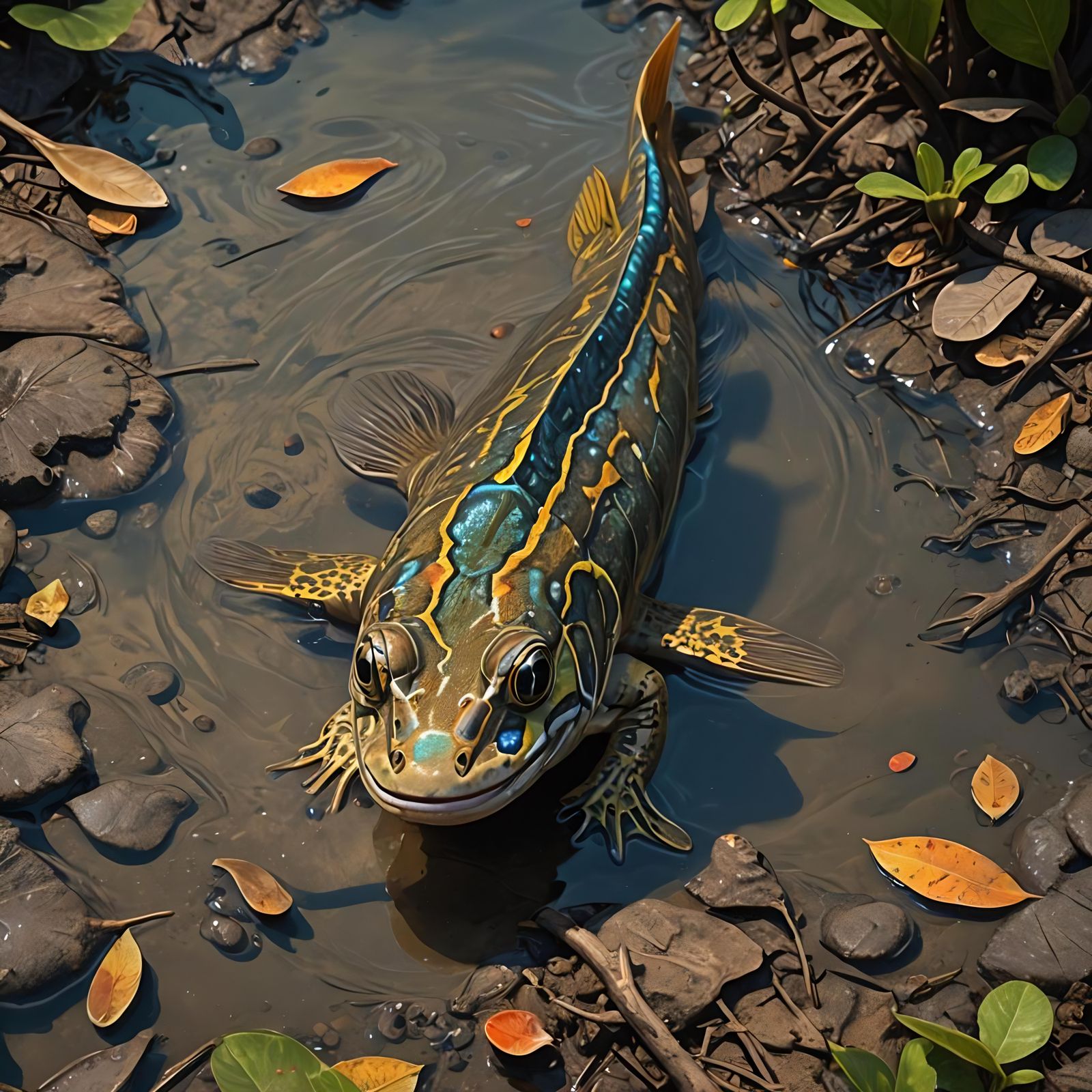 Hyperrealistic Mudskipper Fish in Dark Fantasy Style