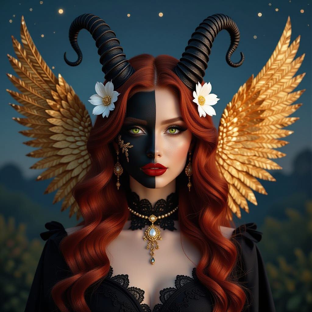 Gothic Vampire Woman with Floral Details