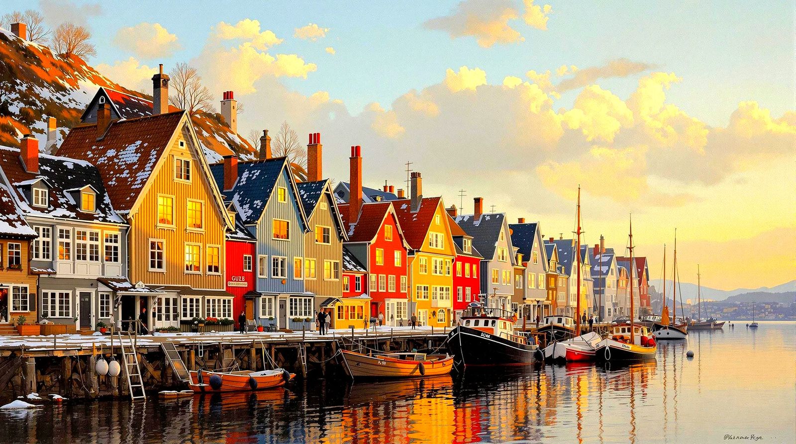 Colorful Bergen Waterfront Houses at Sunset