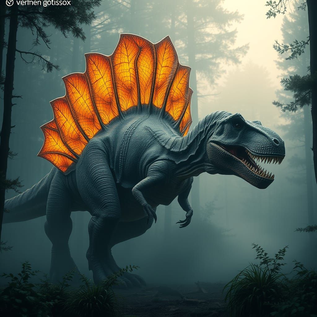 Majestic Spinosaurus-Rex in a Prehistoric Forest, in a Cyber...