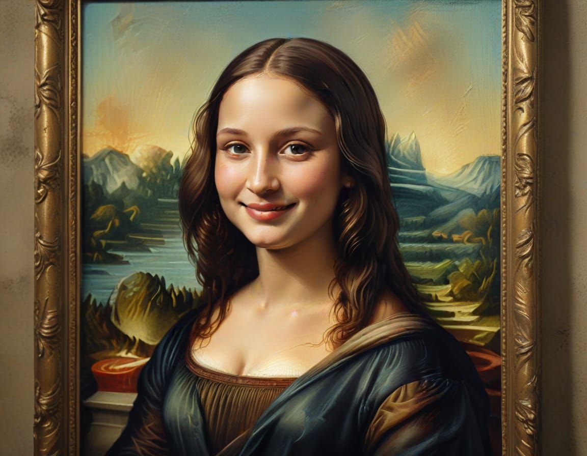 Smiling Mona Lisa Portrait in Gouache Style