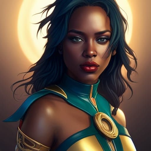 Ebony Cat-Girl Portrait in Hyperdetailed Style