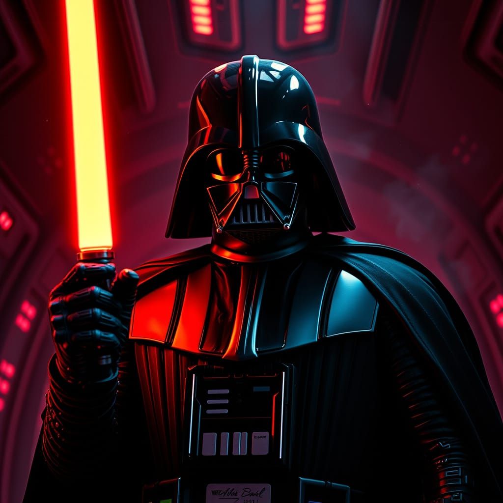 Dark Lord Darth Vader in Gritty Cyberpunk Spaceship