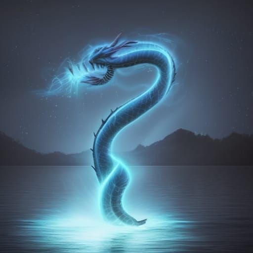 Magical Serpent Emerges from Dark Lake