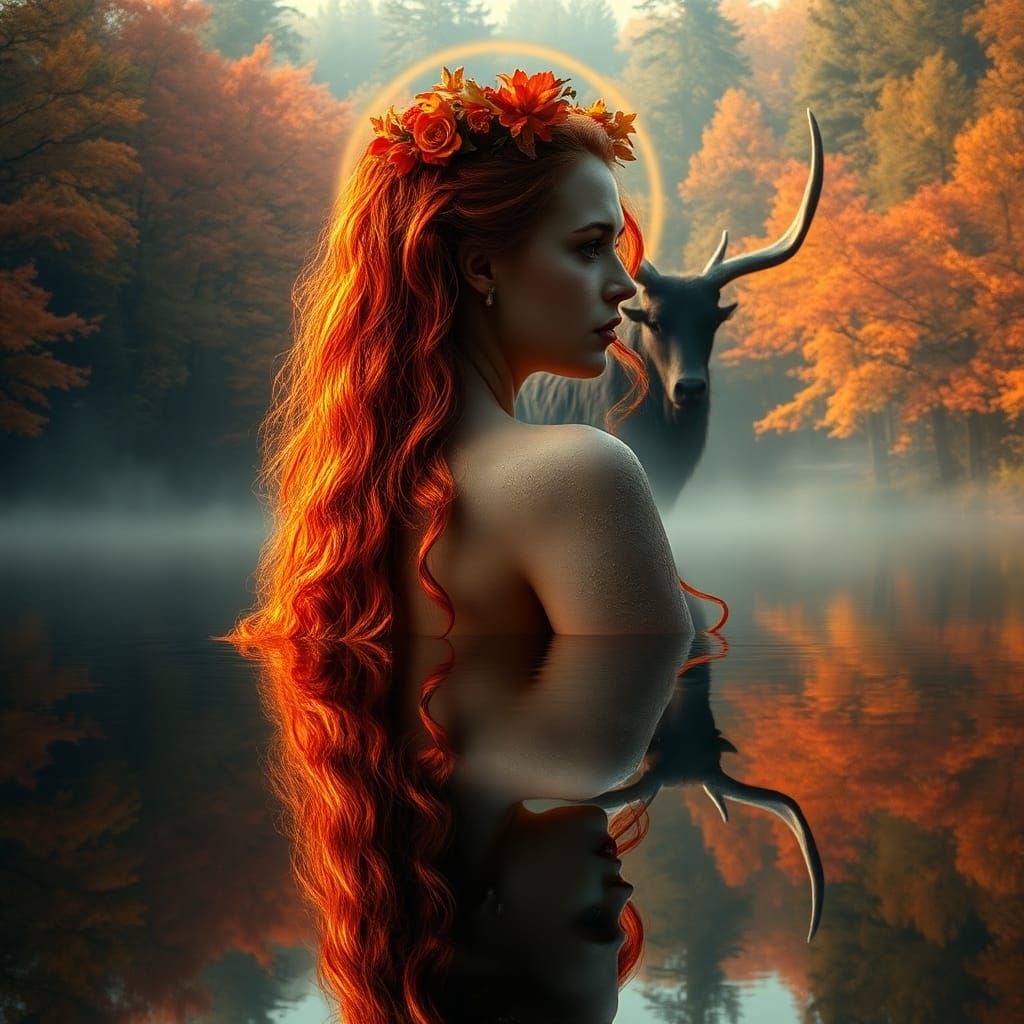 Morrigan and Cernunnos in Autumnal Forest