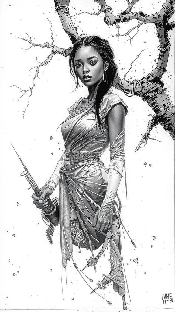 Beautiful Black Woman in Post-Apocalyptic Style