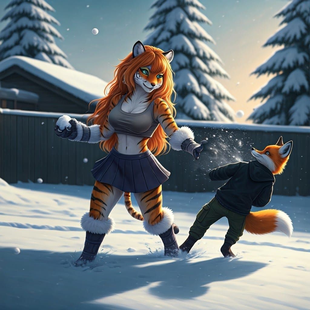 Tigress in Winter Wonderland Snowball Fight Scene