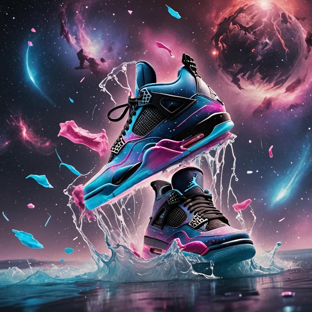Air Jordan 4 Splashing in Space in Neo-Futurist Style