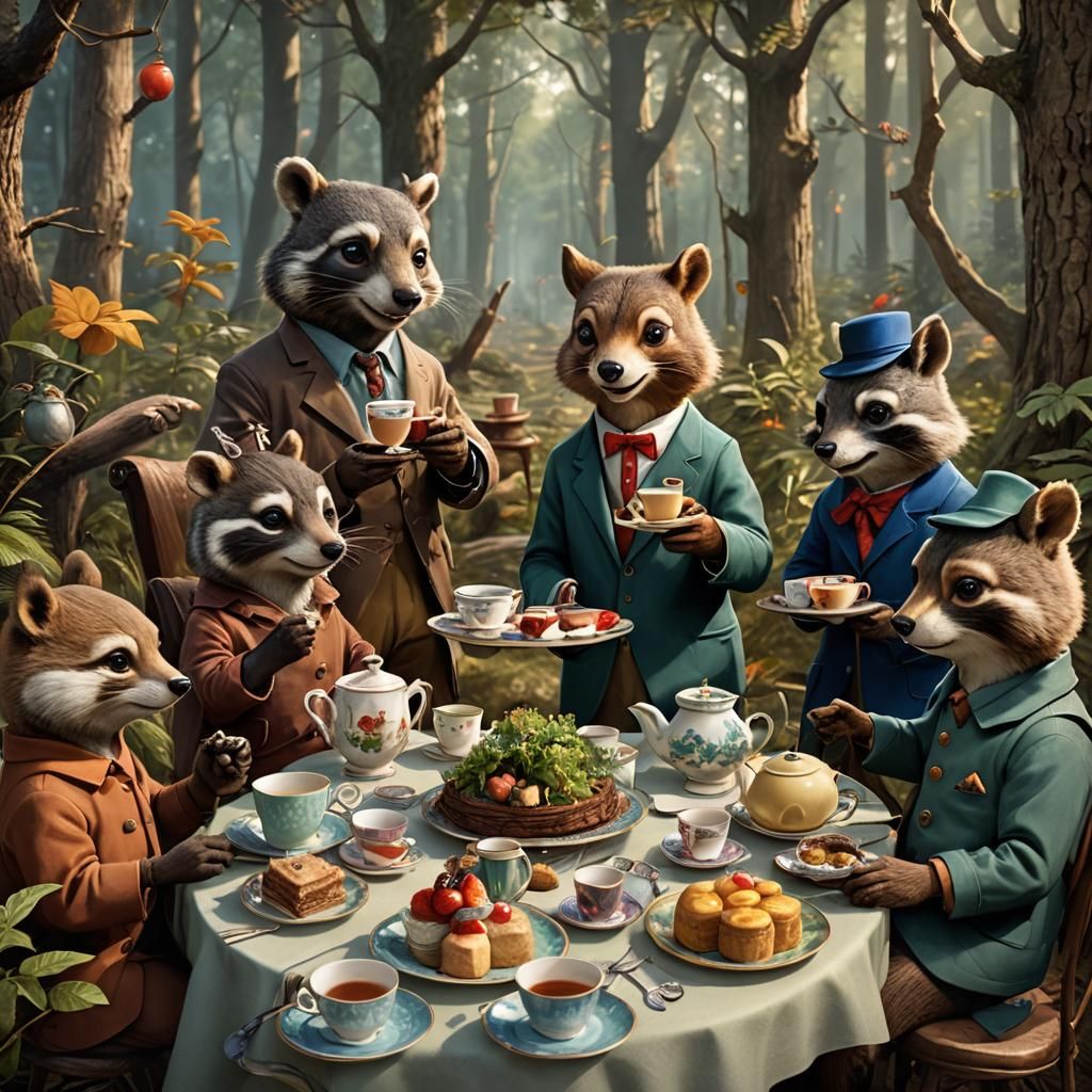 Forest Animals' Tea Party in Storybook Style