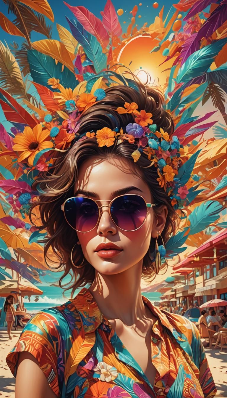 Woman in Sunglasses: Graphic Design Illustration