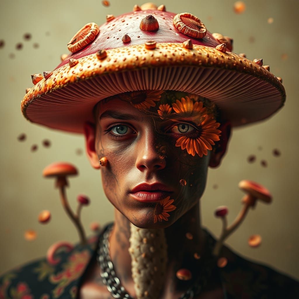 Surreal Mushroom Portrait in Ornate Fantasy Style