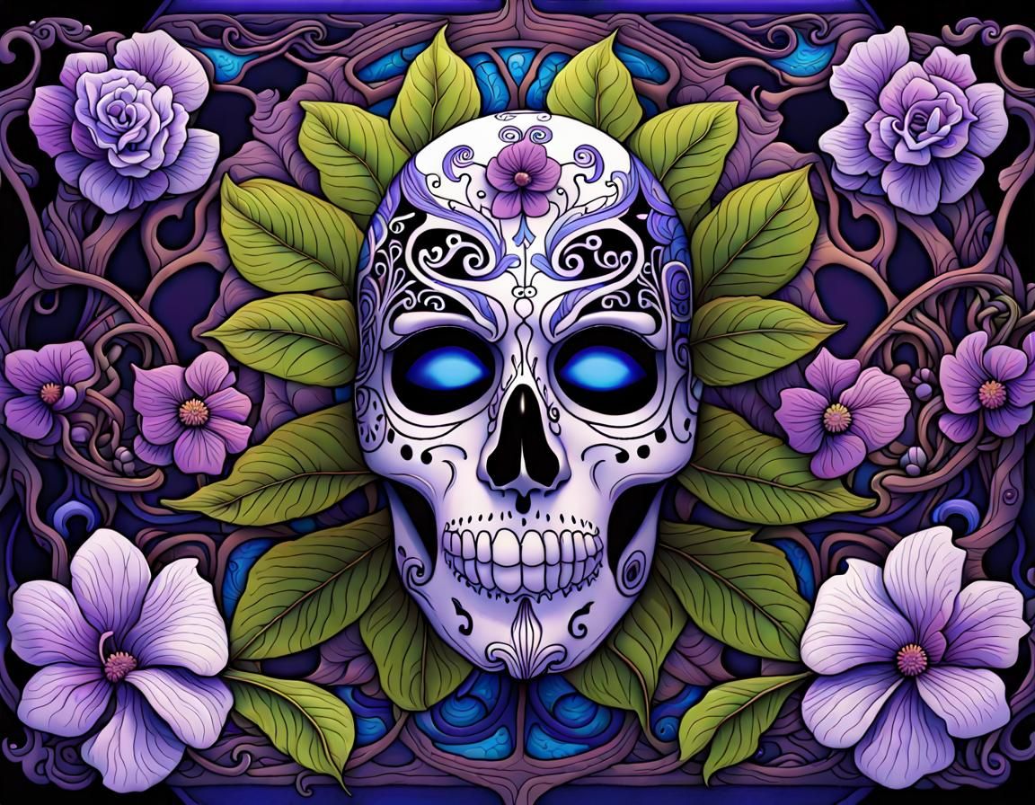 Psychedelic Mortuary Mask in Mixed Media Art