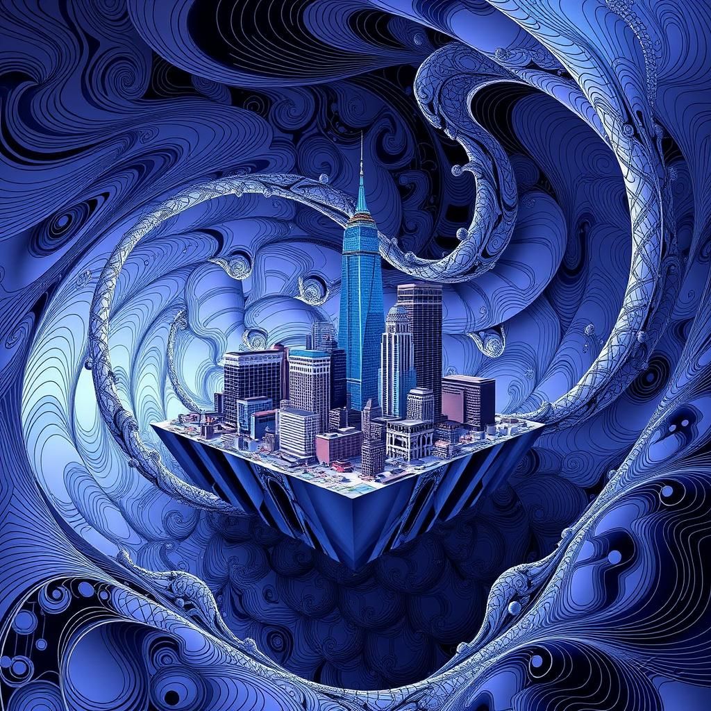 Abstract Cityscape with Fractals and 3D Shading