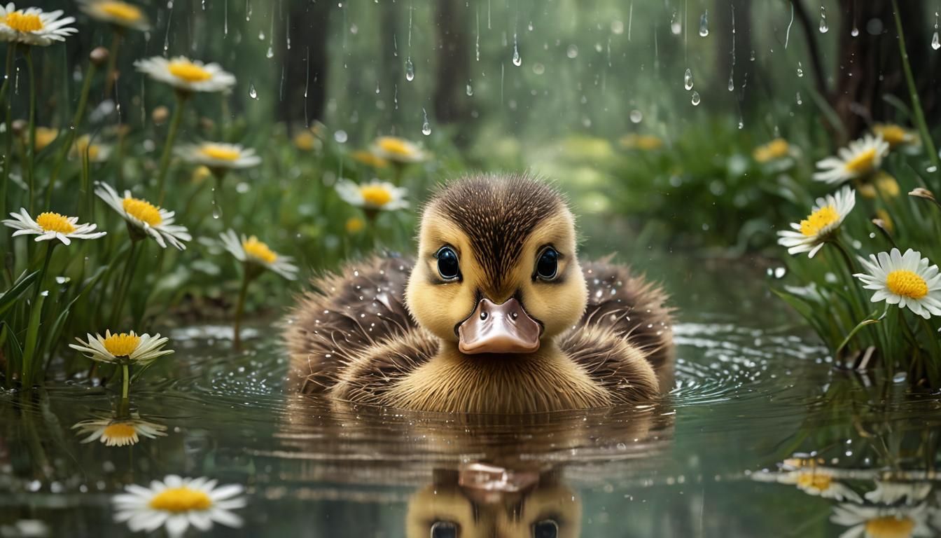 Duckling in Rainy Forest, Keane Style