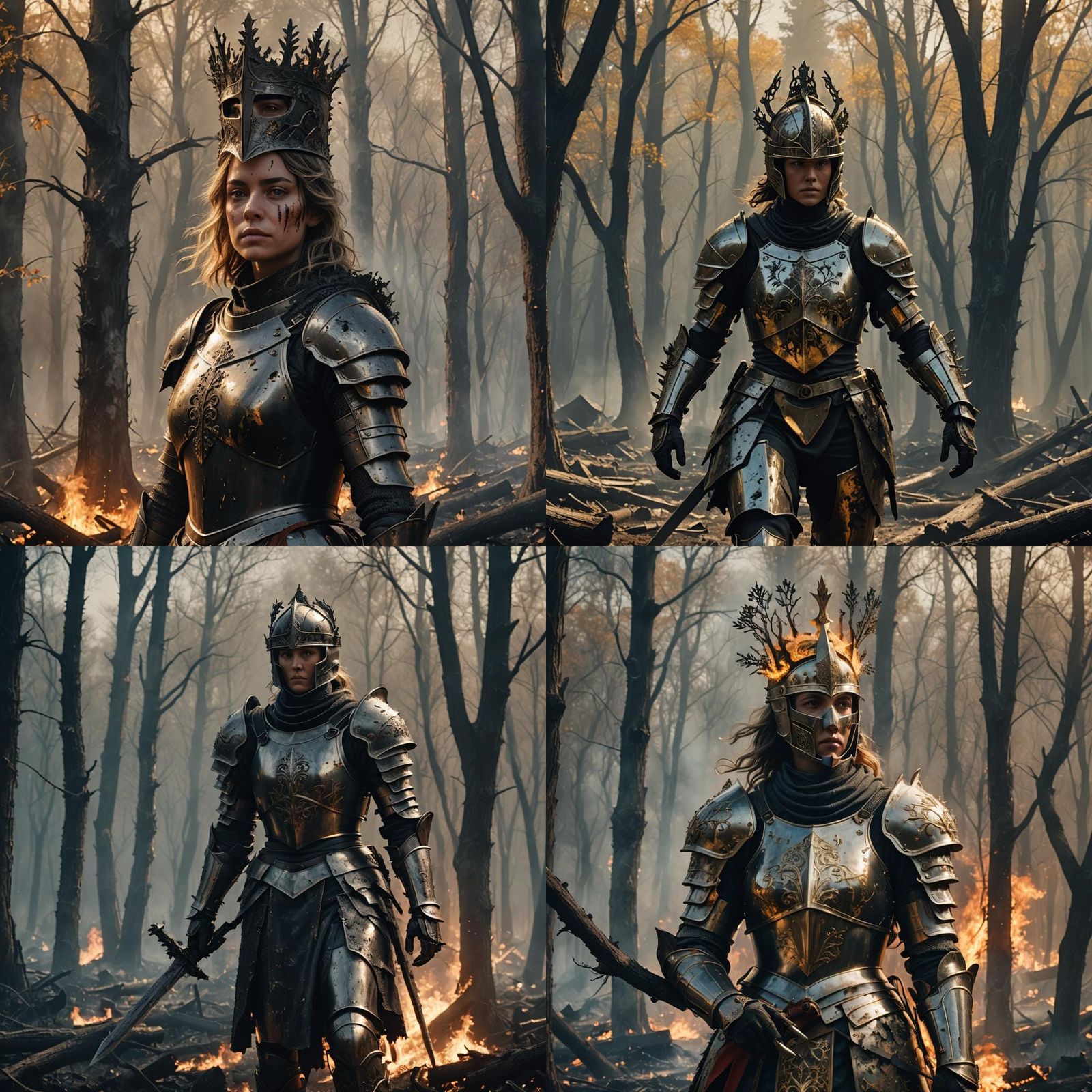 Female Knight with Mechanized Crown in Hyperrealistic Style