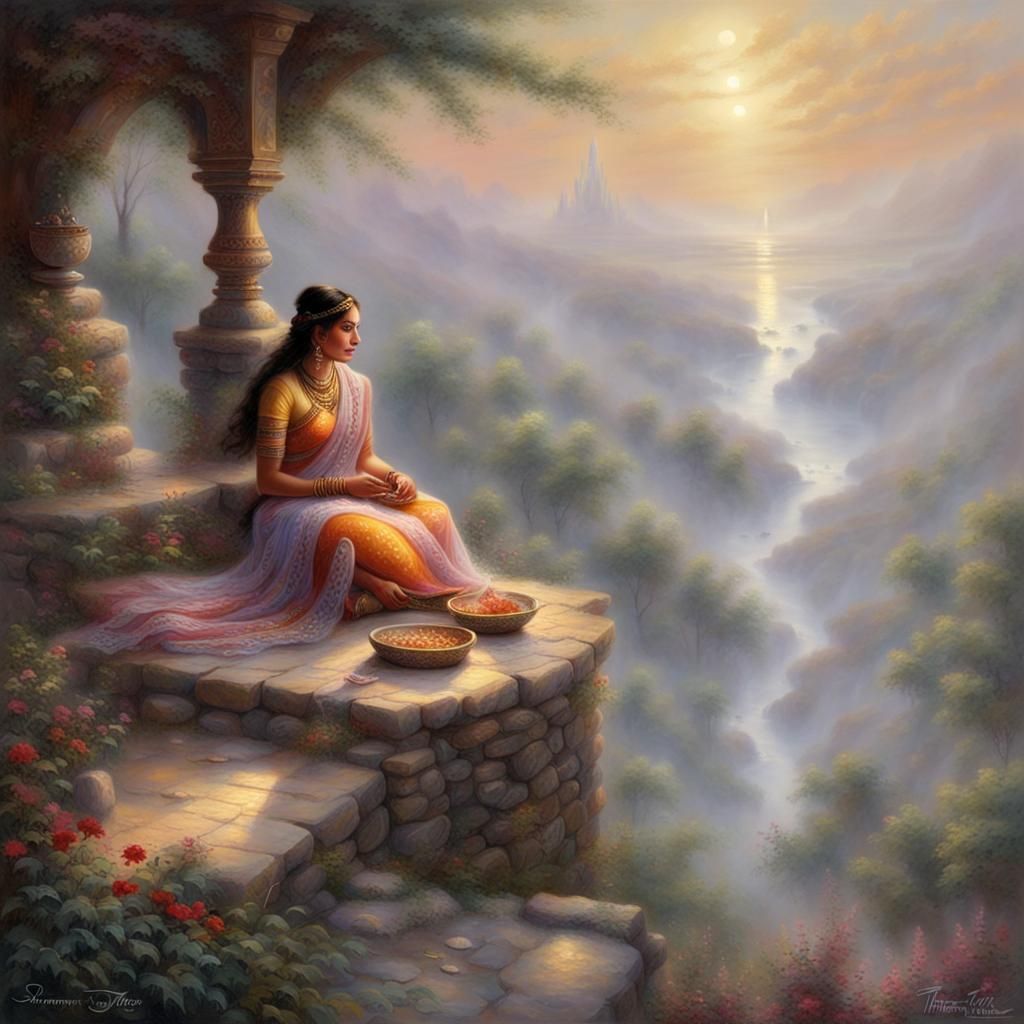 Ethereal Painting of Indian Women in Mist