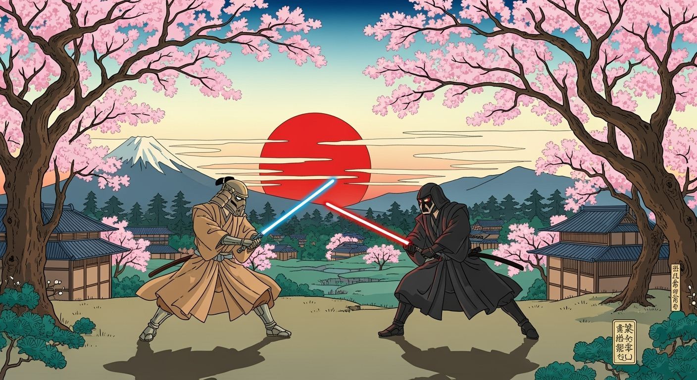 Jedi vs Sith in Ukiyo-e Japanese Landscape