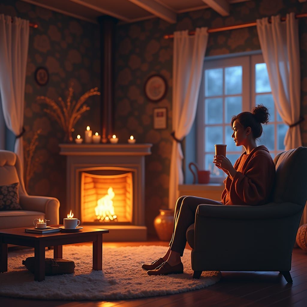Cozy Living Room with Fireplace: Fantasy Concept Art