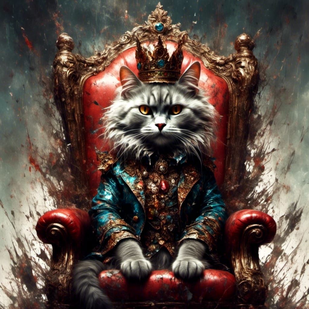 Cat King on Throne in Macabre Style