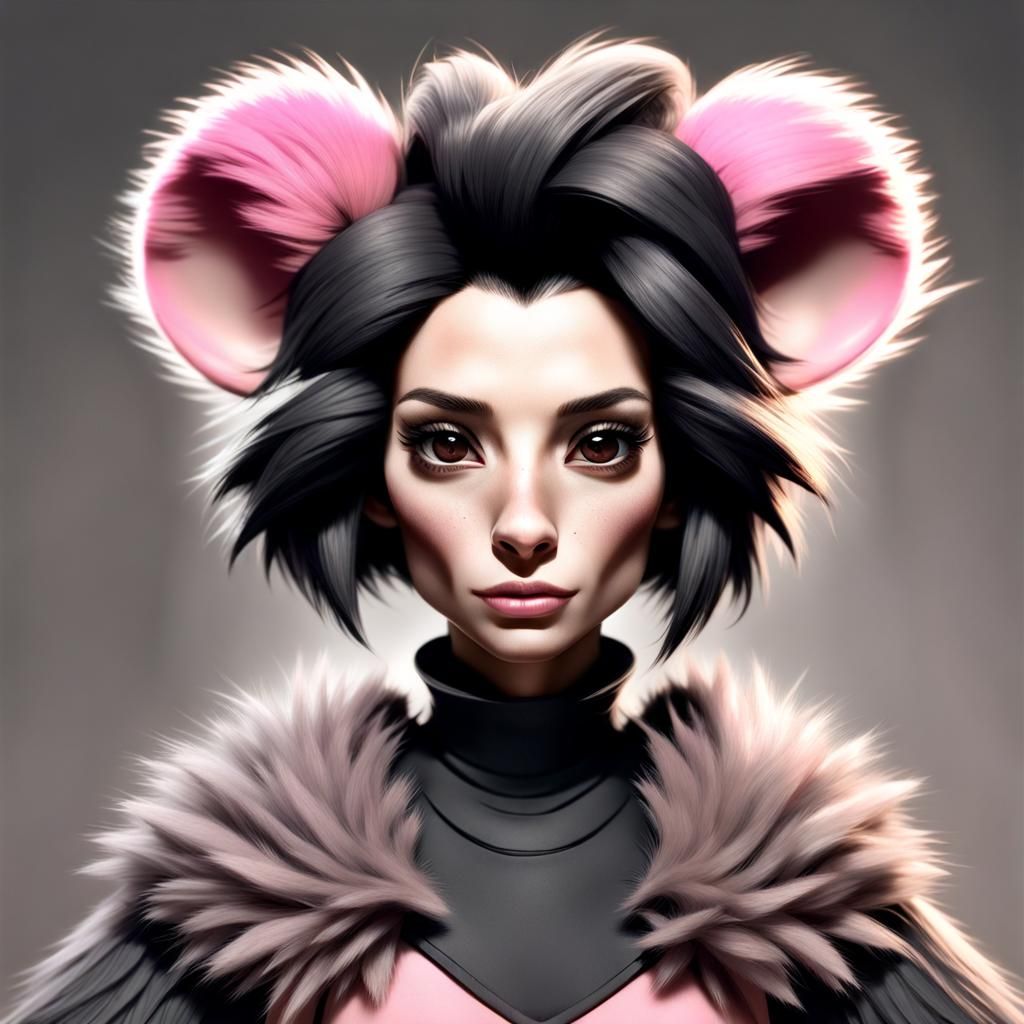 Bold Mouse Woman Portrait in Black and White