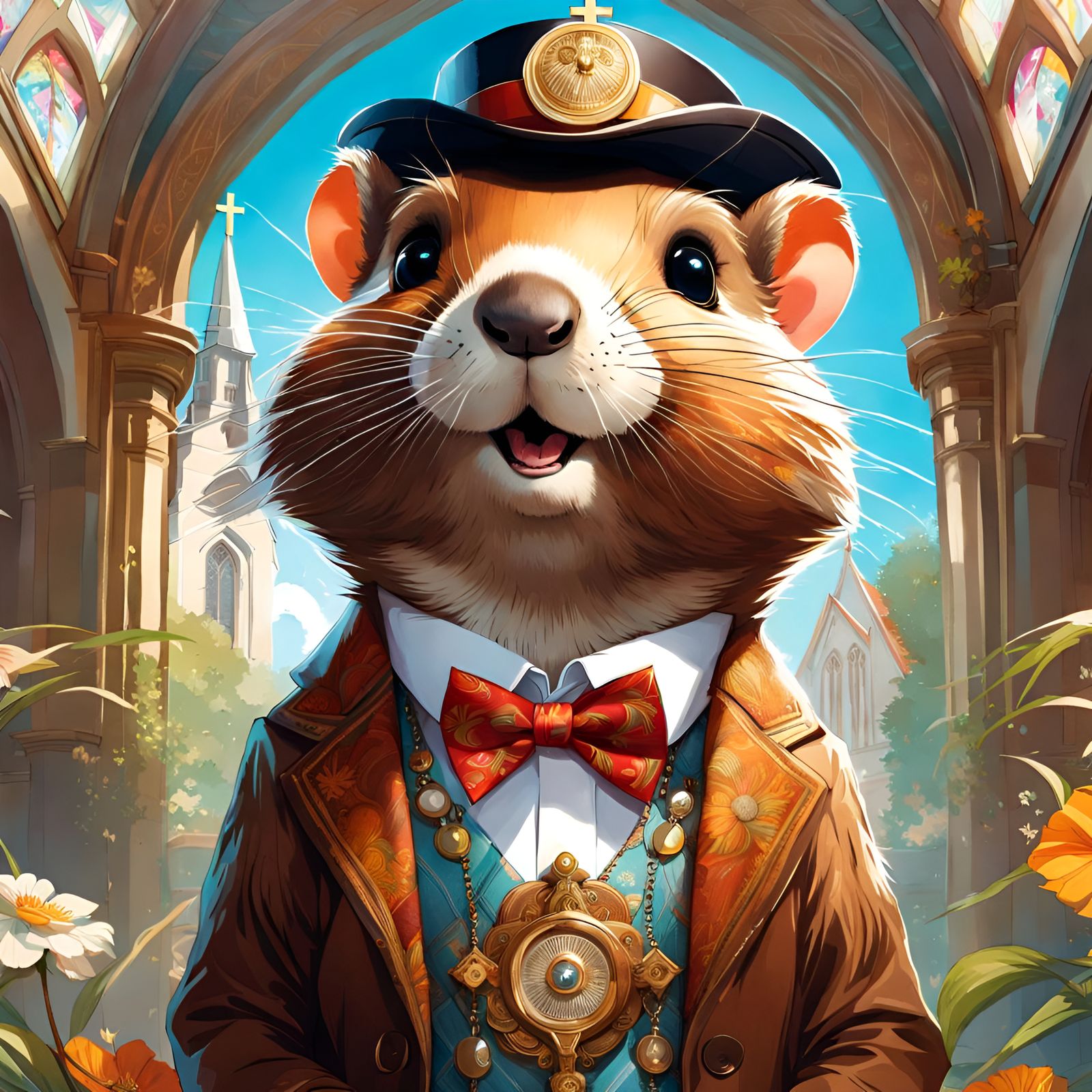Charming Chibi Beaver Portrait in Church