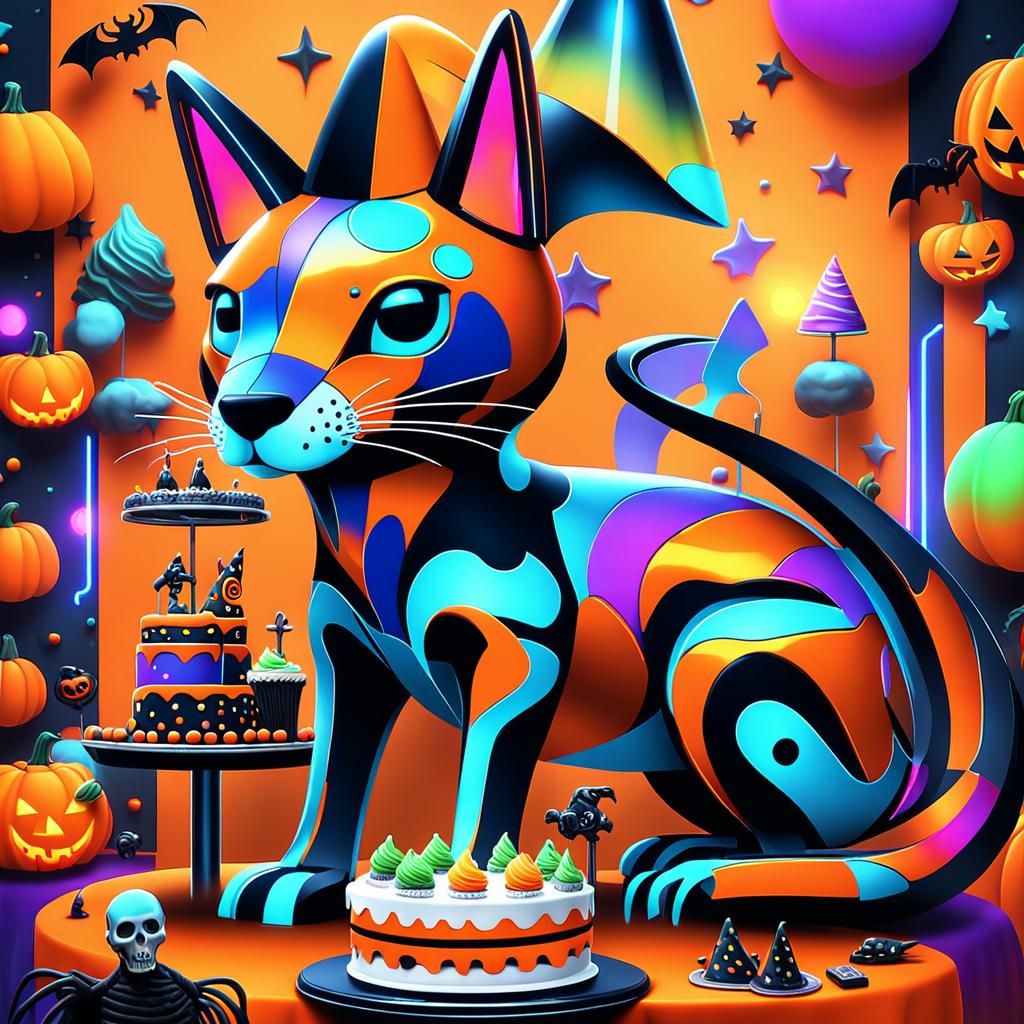 Sci-Fi Halloween Animal Celebrates with Cake