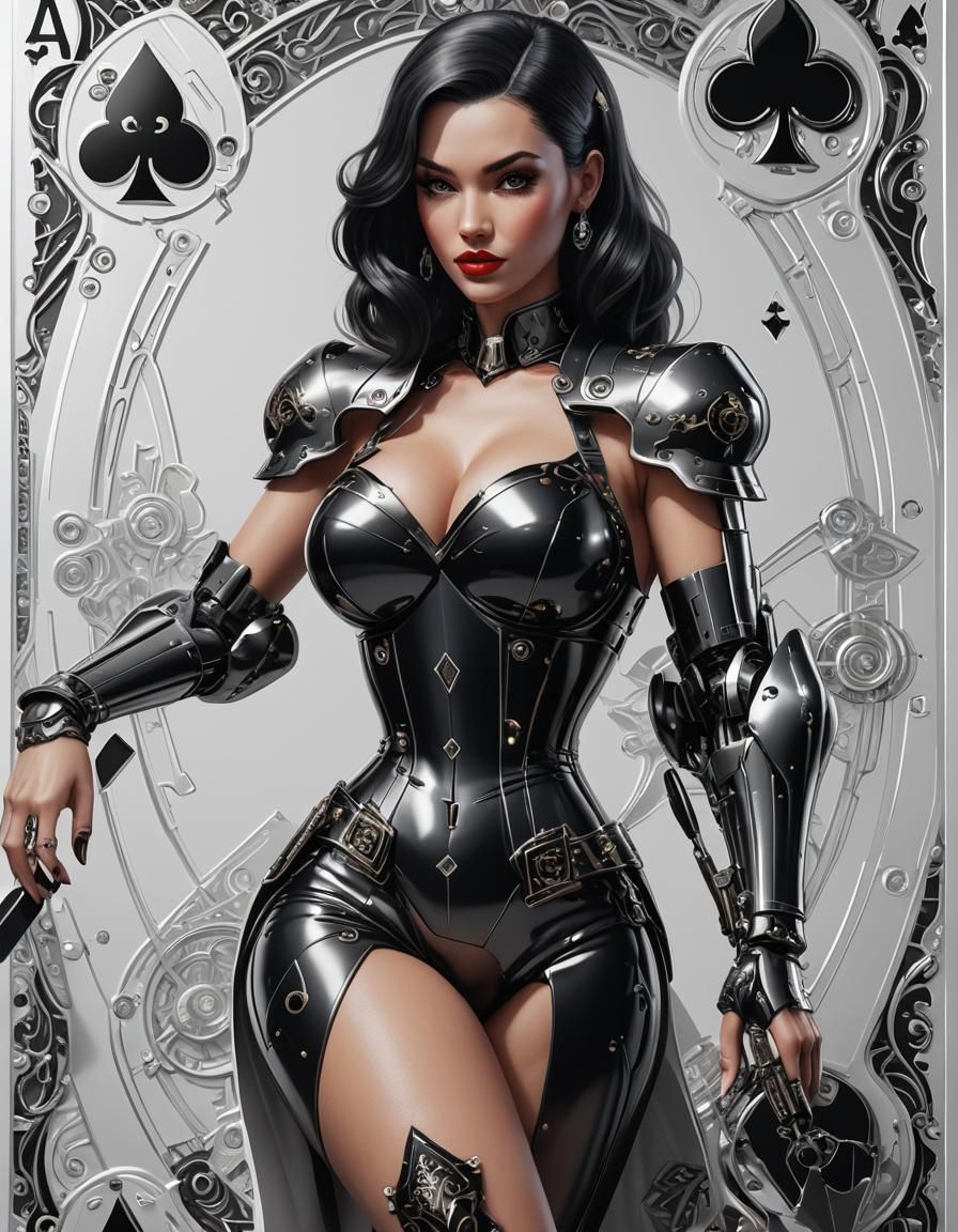 Futuristic Ace of Spades with Pinup Girl in Sci-Fi Style