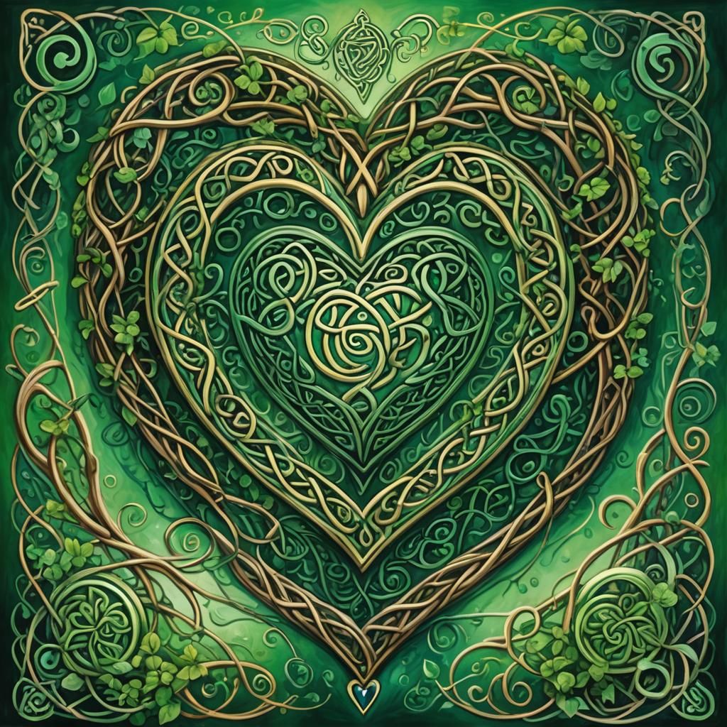 Ornate Celtic Heart with Mystical Vines, Oil Painting