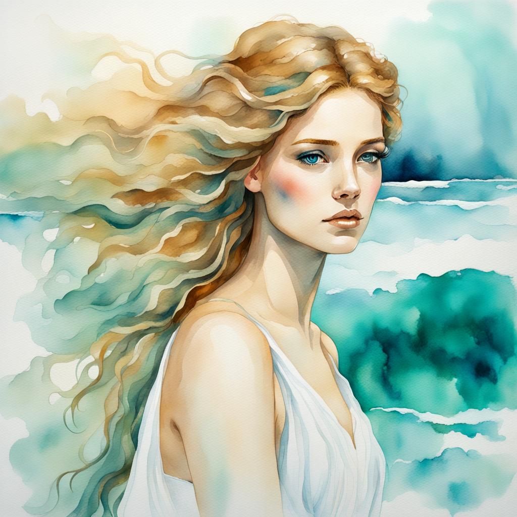 Watercolor Portrait of Goddess Aphrodite