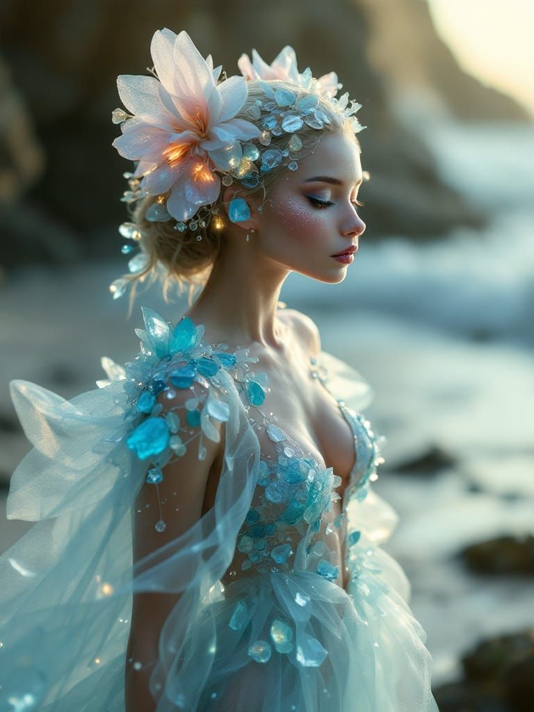 Sea Glass Couture Bear-Orchids in a Dream Realm