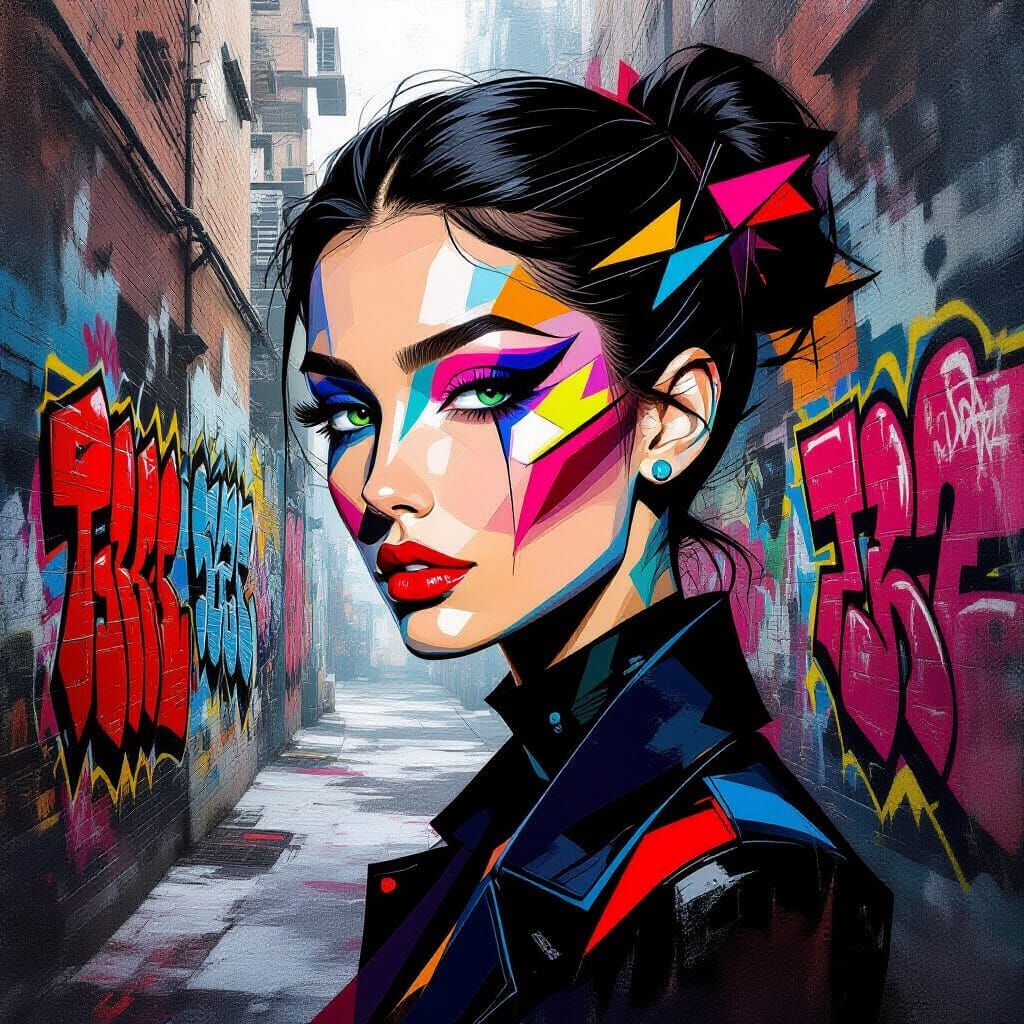 Surreal Geometric Model in Graffiti Alley