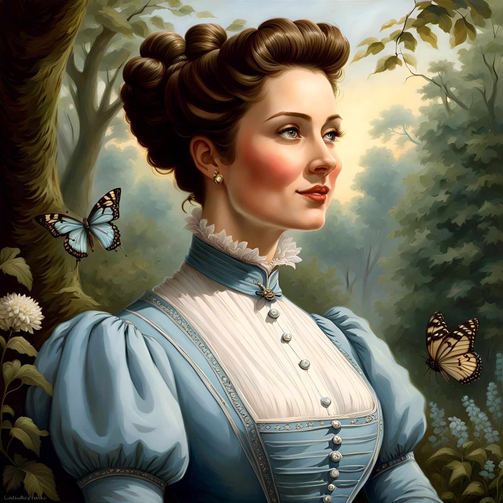 Victorian Woman in Mystic Garden: Hyperdetailed Portrait
