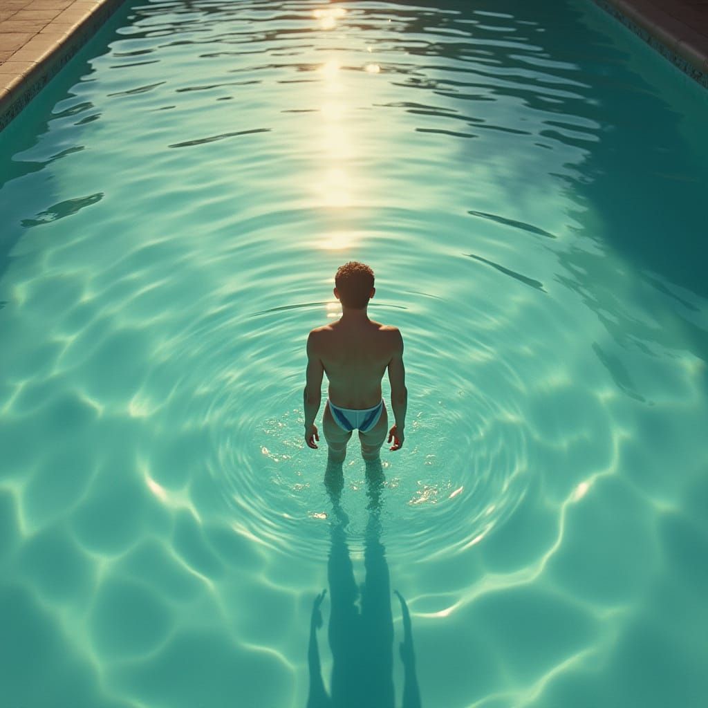Pool Cleaner in Sun-Kissed Pool: Cinematic Film Still
