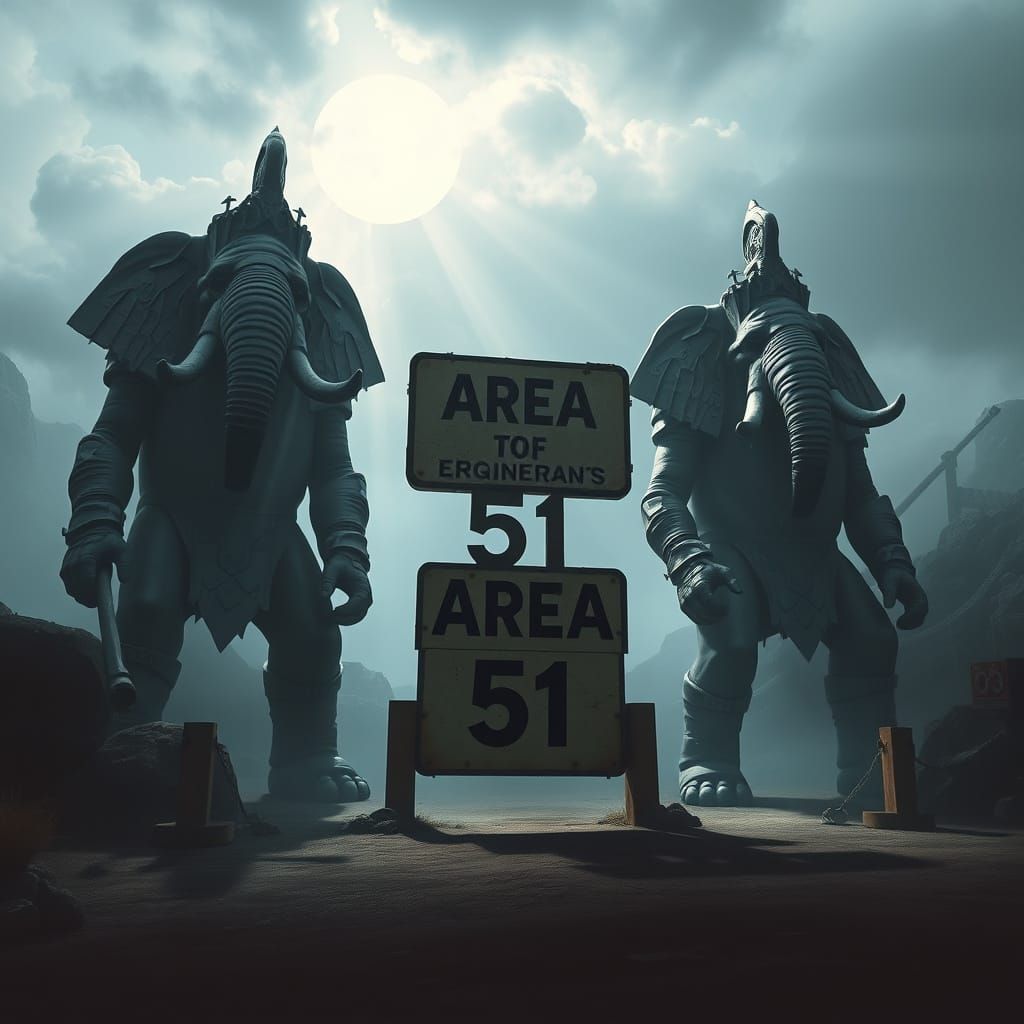 Elephant Headed Warriors Guarding Area 51 Entrance