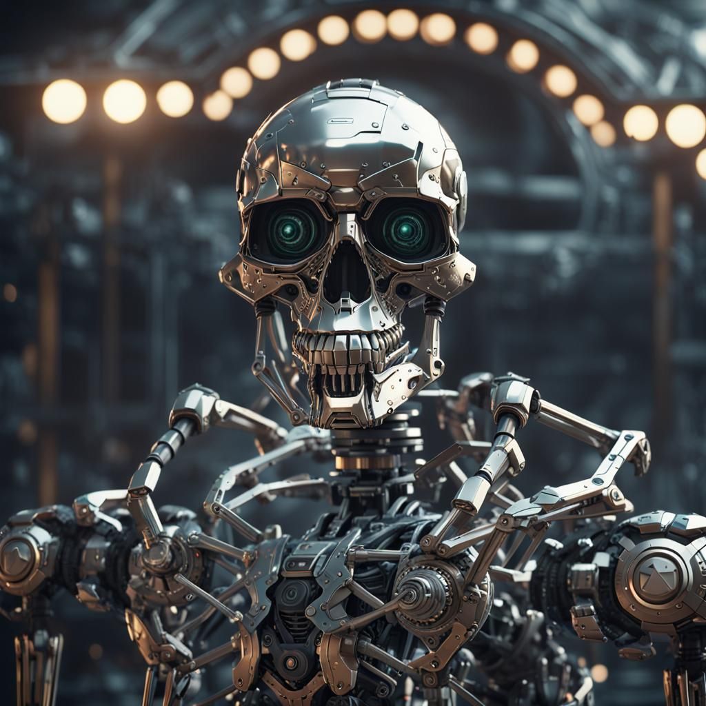 Futuristic Gothic Robot Skeleton in Claymation Style