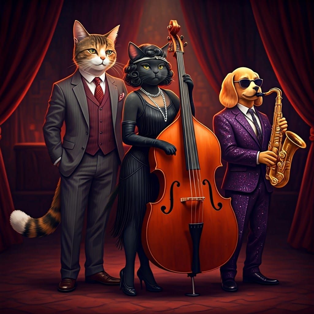 Glamorous Cats and Dogs Perform Jazz in 1920s Speakeasy