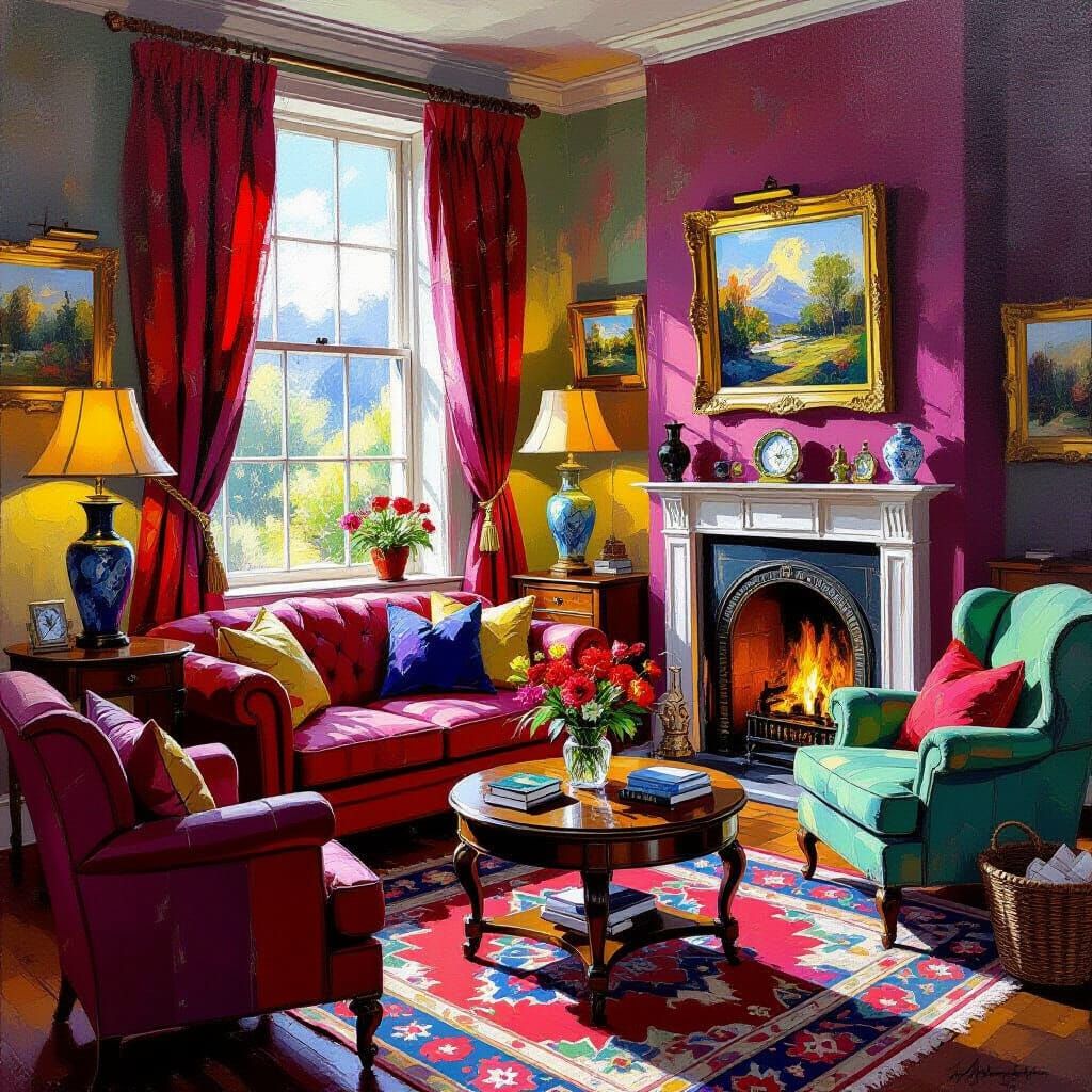 Vibrant Interior Scene in Scottish Painting Style